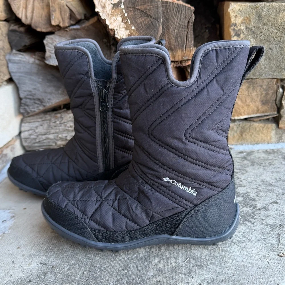 Columbia Minx Black Quilted Snow Rain Winter Boots Omni Heat water proof Sz-1. U